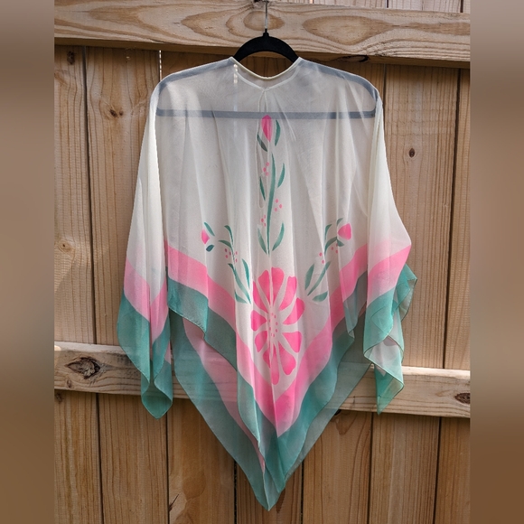 Vintage Floral Printed Chiffon Scarf Poncho - Picture 1 of 4